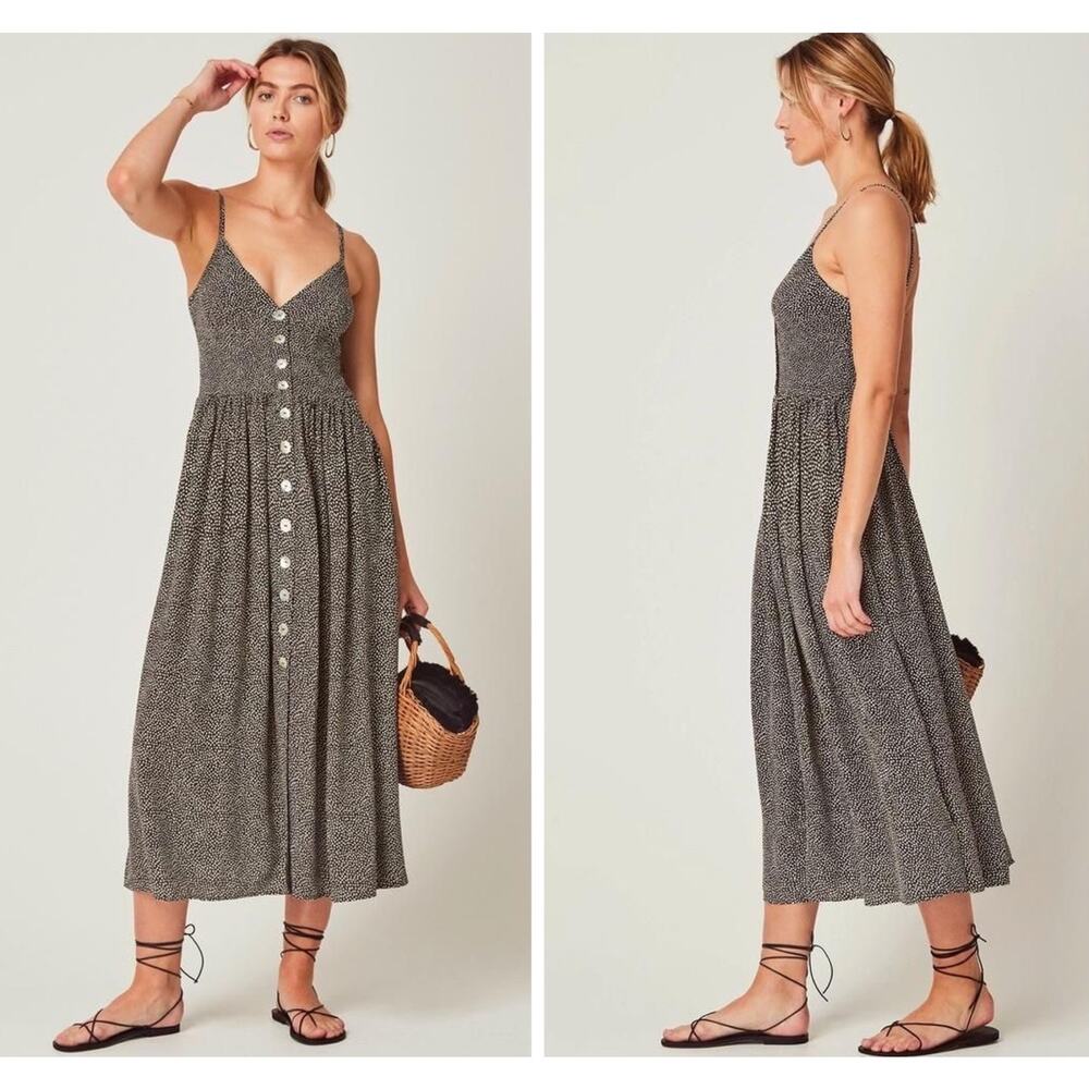 Auguste the Label Size US 2 Tear Drop Staple Charcoal Dot Print Midi Dress